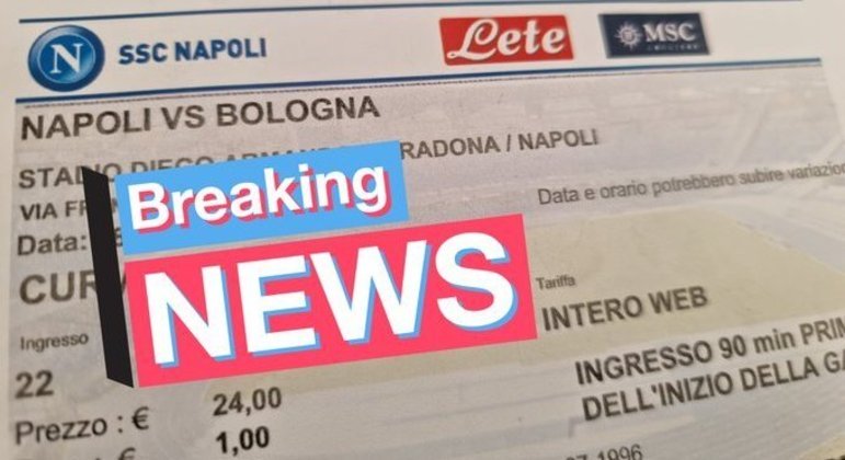 Um ingresso para Napoli X Bologna, o mais barato, cerca de 165 reais