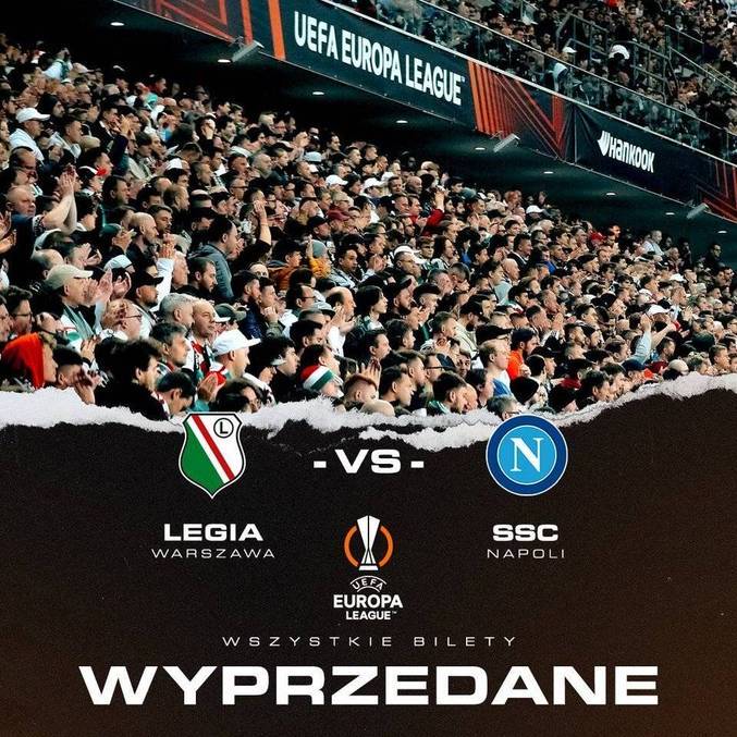 Um anúncio de ingressos à venda para Legia X Napoli na Europa League