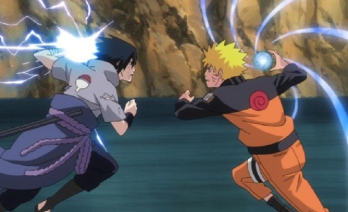 Naruto vs Sasuke - Anime: Naruto - Personagem principal, Naruto tem diversos inimigos ao longo da saga mas sempre a imagem de Sasuke vem à sua mente, com um misto de respeito, raiva e carinho. A rivalidade está presente do começo ao fim e explica muito do crescimento dos dois personagens. 