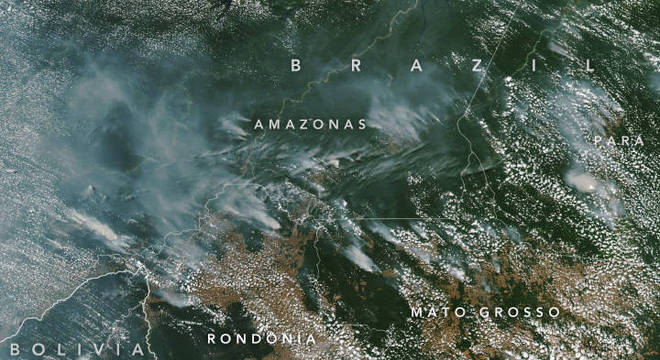 Imagens do satélite da Nasa mostra as queimadas na Amazônia 