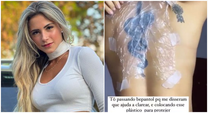 Nathalia mostrou 'truque' para clarear a tatuagem que fez nas costas