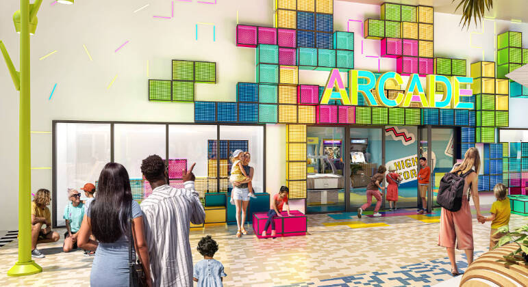 Pensado para a família, uma das áreas comuns disponíveis no navio é uma sala de jogos diversos