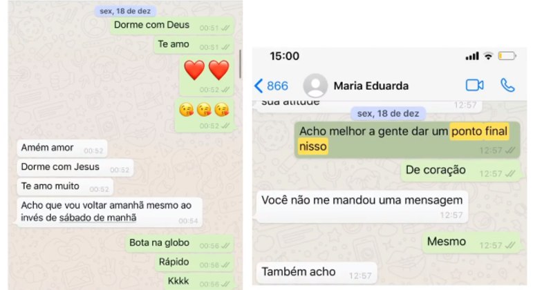 Troca de mensagens entre Nego e Duda mostrado pelo cantor