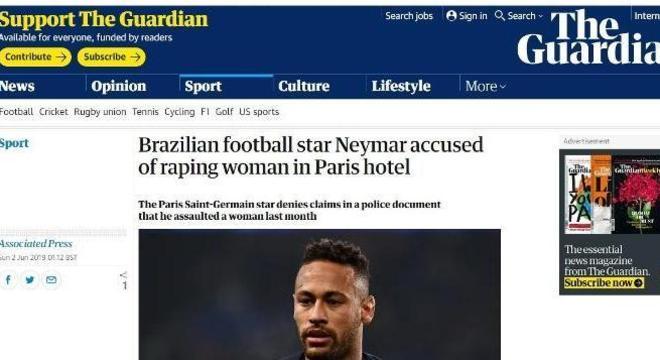 Neymar também foi manchete na imprensa inglesa. Mancha na carreira