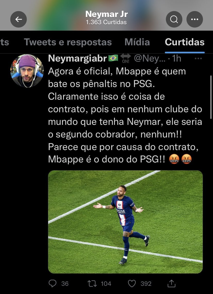 Neymar confirmou o motivo que fez de Mbappé o cobrador oficial de pênaltis do PSG