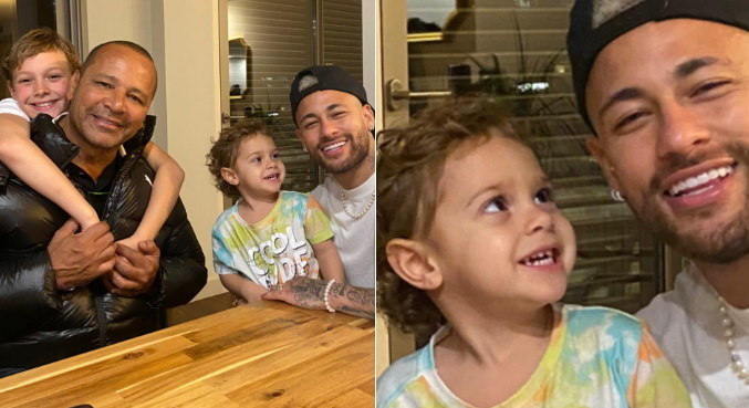Valentin, filho de Carol Dantas, saiu olhando para Neymar em várias fotos