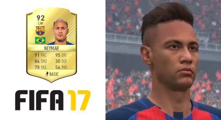 No Fifa 17, Neymar não mudou tanto. Porém, os gráficos trouxeram um boneco mais parecido com o jogador. O cabelo ganhou uma atualização e a nota geral também, que dessa vez aumentou para 92