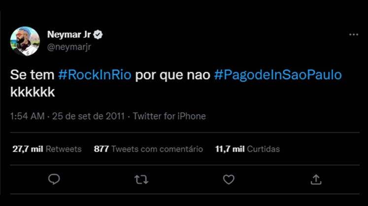 Neymar também gostava de falar de música em seu perfil na rede social. Certa vez, até chegou a 'sugerir' um novo evento para a cidade de São Paulo...