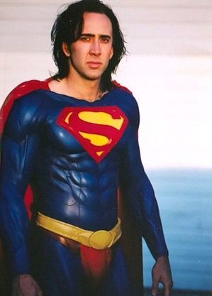 Cage com o uniforme do Superman para filme que seria feito nos anos 90