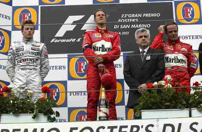 No domingo, Michael Schumacher venceu o GP de San Marino de 2003 horas depois da morte da mãe. Emocionado, e com uma faixa em sinal de luto, o alemão se emocionou no pódio, mas não chegou a chorar