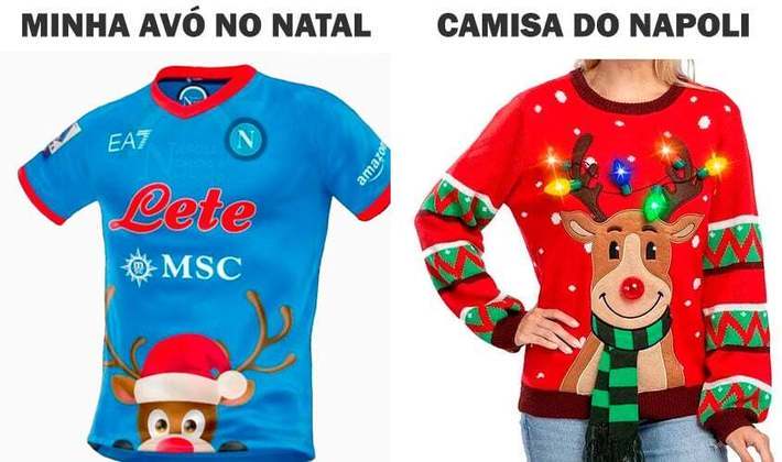 No final de 2022, outra camisa do Napoli já havia virado meme. A estampa contava com uma rena com gorro de Papai Noel, em comemoração ao Natal.
