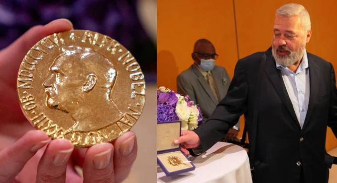 Medalha do Prêmio Nobel e o jornalista russo  Dmitri Muratov