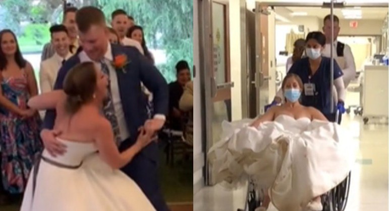 Noiva torceu o joelho durante a primeira dança de seu casamento e foi parar no hospital