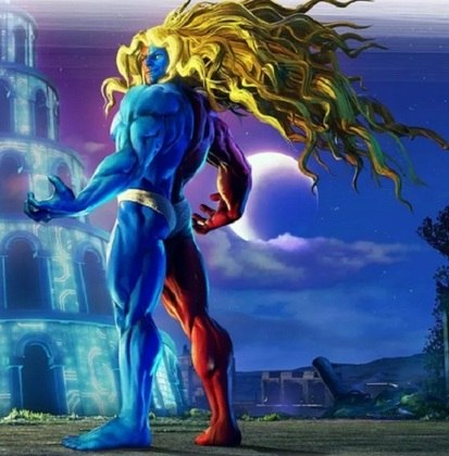 Nome do personagem: Gill - Jogo: Street Fighter - Muitos podem não conhecer esse personagem, porém ele é um dos mais fortes e temidos do universo de Street Figther. Ele consegue manipular e gerar energia e tem características físicas sobre-humanas. 