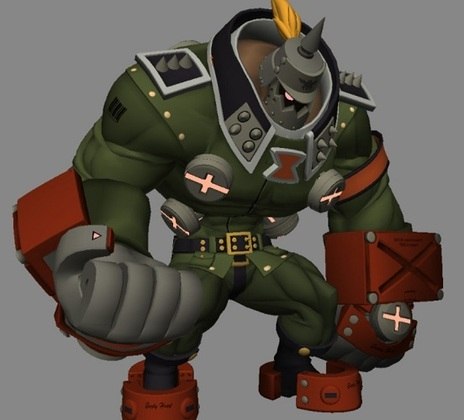 Nome do personagem: Potemkin - Jogo: Guilty Gear X2 - É um personagem com características únicas dentro do jogo. É um soldado-escravo de Zepp com proporções gigantescas com uma grande força física.
