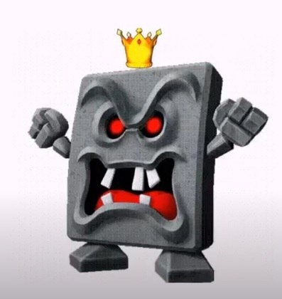 Nome do personagem: Whomp King - Ele é simplesmente o rei dos Whomp, tendo assim uma coroa na cabeça e proporções gigantes. Sua aparência é medonha e ele costuma mostrar toda sua raiva com os adversários.