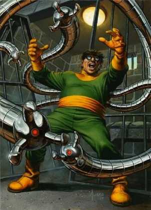 Nome do vilão: Doutor Octopus - Um dos principais vilões do Homem-Aranha o Doutor Octopus é um adversário complicado para o Batman por causa da inteligência e experiência e combate.
