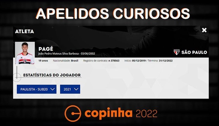 Nomes e apelidos da Copinha 2022: Pagé. Clube: São Paulo.
