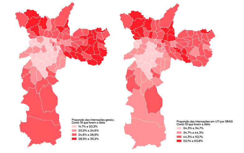 Quatro mostram proporção de internações (gerais e em UTI) que evoluíram para mortes