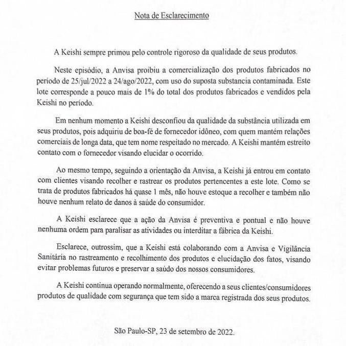 Nota oficial da Keishi
