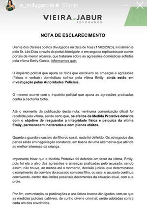 Nota de esclarecimento de Emily Garcia