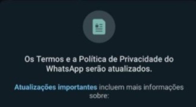 Notificação do WhatsApp sobre mudança na política de privacidade