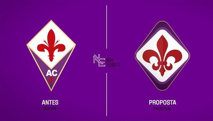 Novo Escudo FC: a proposta de mudança para a Fiorentina. O clube italiano, inclusive, já atualizou recentemente o escudo mostrado à esquerda.