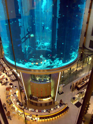 O Aquadom ficava no hall do Hotel Radisson Blu, na capital alemã, Berlim.  