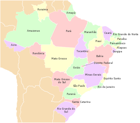 O Brasil tem 26 estados em cinco regiões, além do Distrito Federal, que abriga a capital do país, Brasília. 