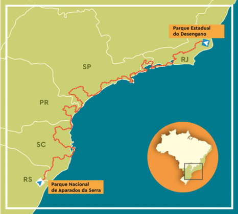 O Caminho da Mata Atlântica é a maior trilha em floresta do Brasil. Tem 4 mil km de extensão, desde o Parque Estadual do Desengano, no Rio de Janeiro, até o Parque Nacional de Aparados da Serra, no Rio Grande do Sul. 