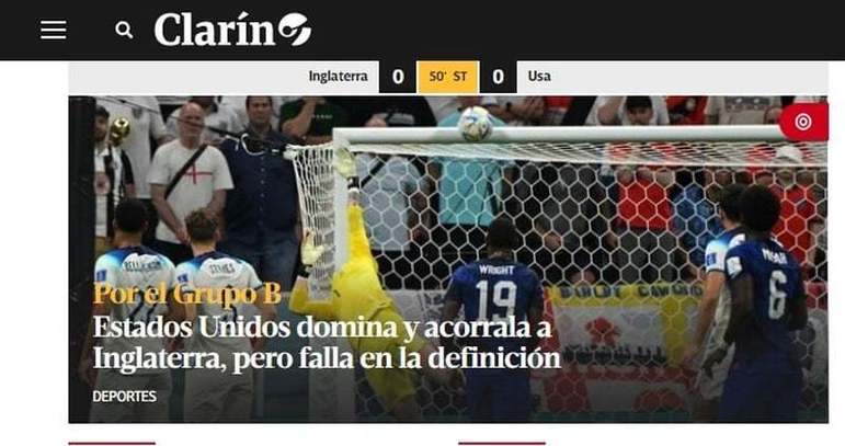 O Clarín, da Argentina, detalhoou que os Estados Unidos dominou a Inglaterra, mas falhou na finalização.