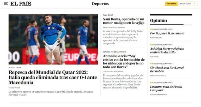 O El País (Espanha) vai direto ao ponto e escancara a derrota italiana.