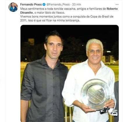 O ex-jogador Fernando Prass, que jogou por três anos no Vasco, relembrou os bons momentos juntos na conquista da Copa do Brasil de 2011, época que Roberto era presidente do Vasco..