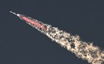 O foguete Starship, da SpaceX, é lançado da Starbase, em Boca Chica, Texas, em seu segundo voo de teste,  em 18 de novembro de 2023. Ele é o maior foguete já construído que Elon Musk. AFP / TIMOTHY A. CLARY – 18.11.2023