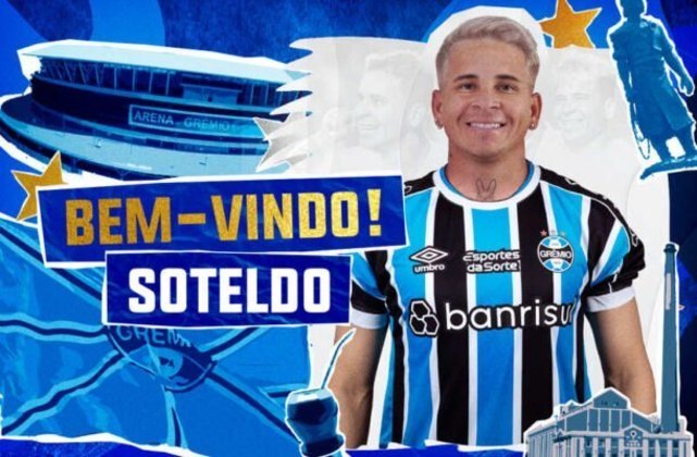 O Grêmio anunciou a contratação do atacante Soteldo. O jogador, que estava no Santos, defenderá o Imortal por empréstimo até dezembro de 2024. Ele será o primeiro venezuelano da história do Tricolor - Foto: Divulgação/Grêmio