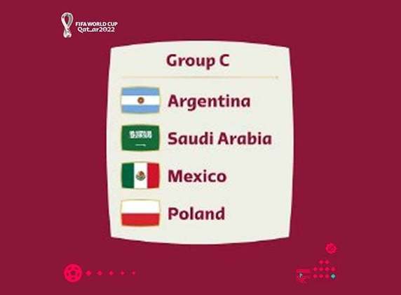 O Grupo C tem Argentina, Arábia Saudita, México e Polônia. 