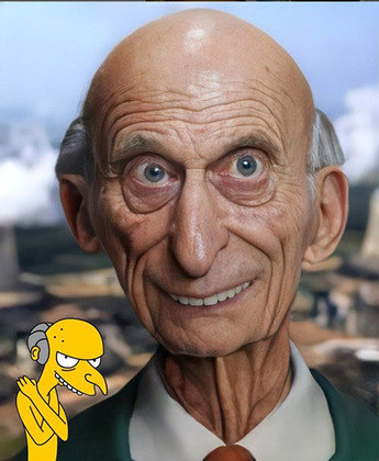 O ilustrador também fez Montgomery Burns, o grande vilão da série. Ao contrário de Homer, é alto, magro, ganancioso e  idoso.