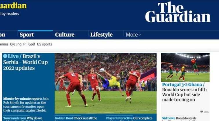O inglês The Guardian não fugiu do padrão e deu moral para o gol de Richarlison.