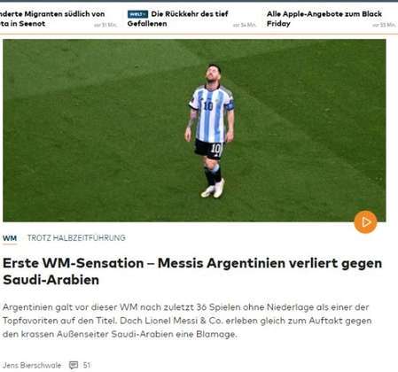O jornal alemão Der Welt chamou a vitória da Arábia Saudita de 