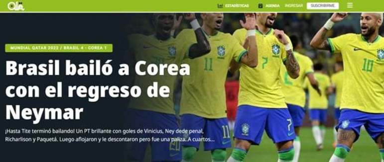 O jornal argentino Olé relembrou que o baile contra a Coreia do Sul contou com o retorno do Neymar