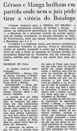 O Jornal do Brasil destacou as atuações do goleiro Manga e do meia Gérson contra o Barcelona