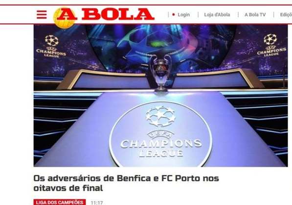 O jornal português, A Bola, também destacou os confrontos dos times portugueses na Champions League.