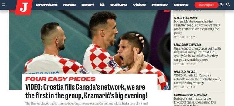 O Jutarnji List, da Croácia, deu destaque para o jogo realizado por Kramaric, autor de dois gols.