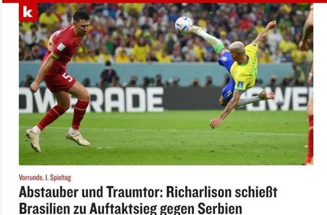 O Kicker, assim como praticamente todos jornais, se rendeu ao belo tento do camisa 9 do Brasil. O diário destacou: 