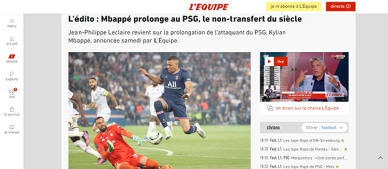 O L'Equipe colocou a permanência de Mbappé no PSG e a não ida para o Real Madrid como a 'não transferência' do século.
