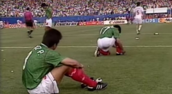 O México perdeu as duas disputas de pênalti - na foto, derrota para a Bulgárias nas oitavas de 94