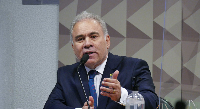 O ministro da Saúde, Marcelo Queiroga, durante audiência no Senado