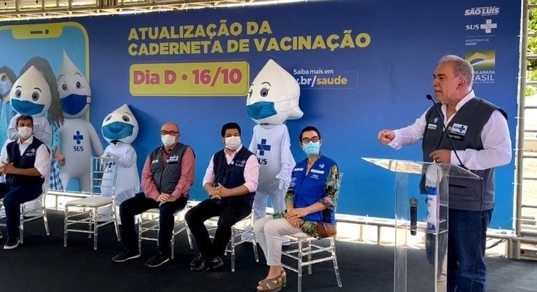 O ministro Marcelo Queiroga durante evento pelo dia D da Campanha de Multivacinação