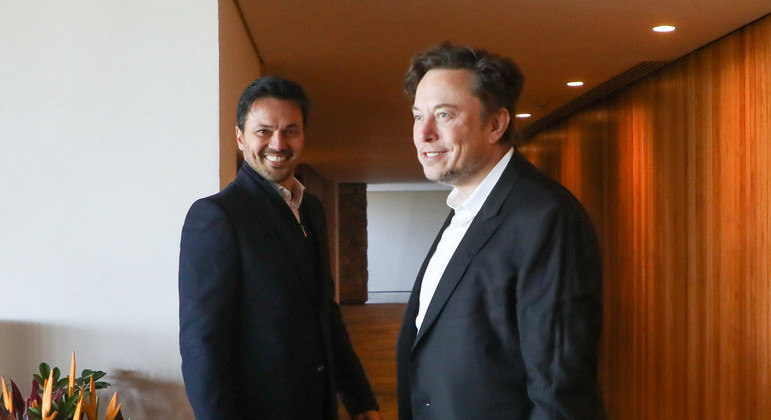 
O ministro das Comunicações, Fábio Faria, com o empresário Elon Musk