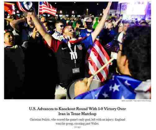 O 'New York Times' traz a festa dos torcedores na manchete da vitória: 'jogo tenso'. 